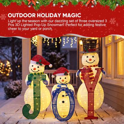 3Pcs 3D Lighted Pop-Up Snowman Family Set