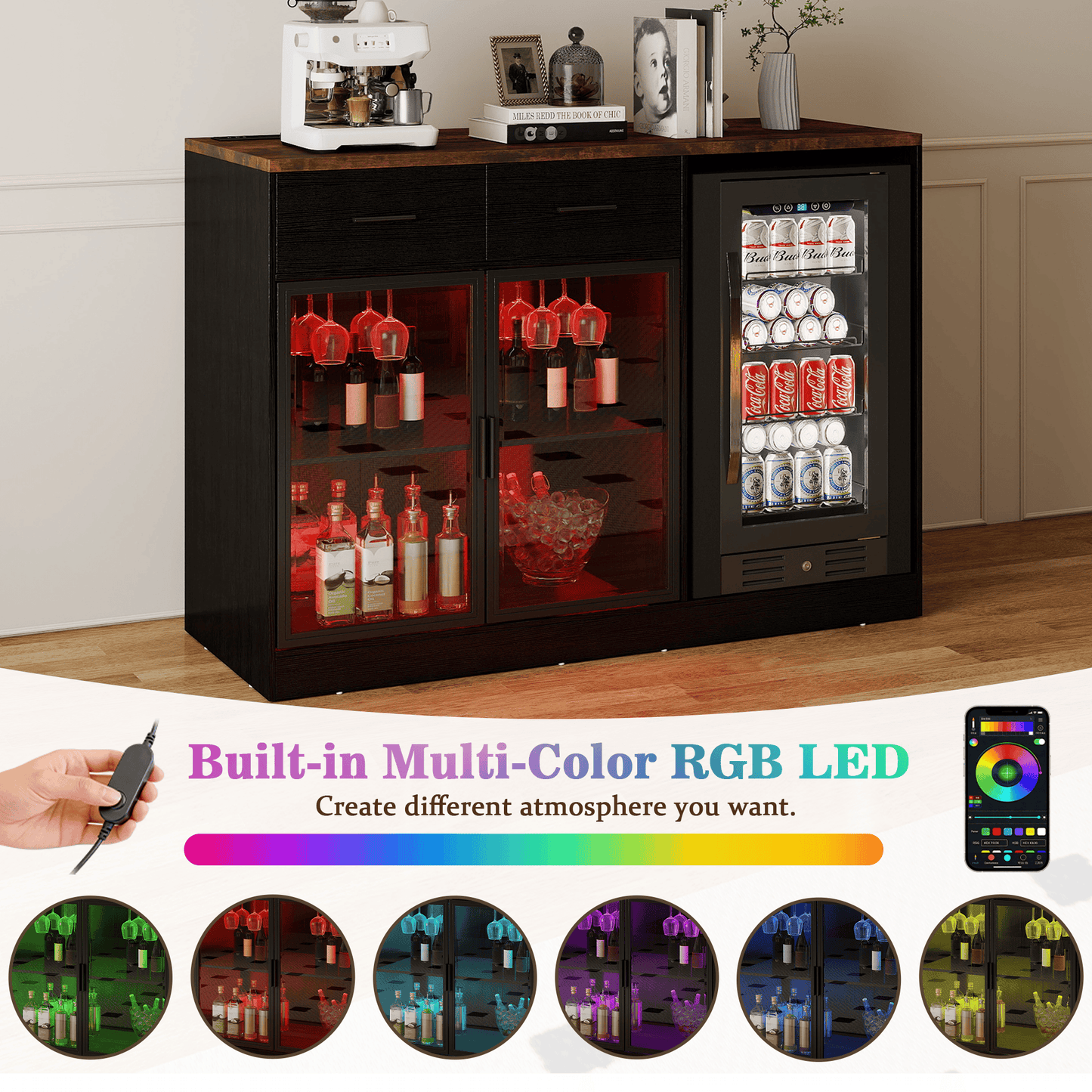Wine Bar Cabinet with Drawers