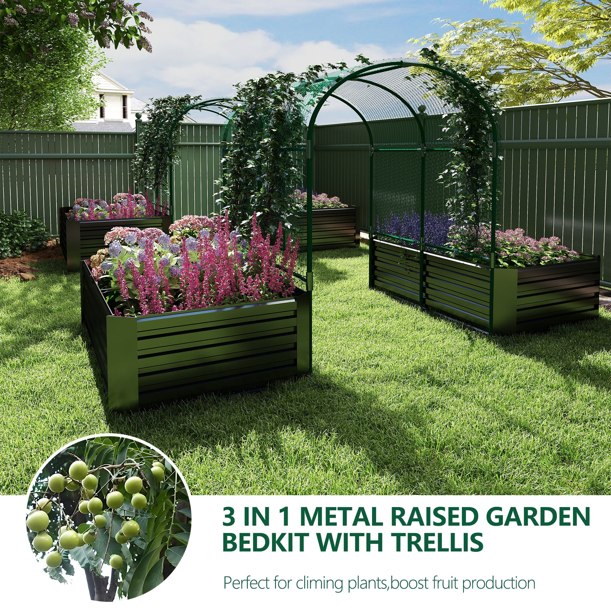 3 in 1 Galvanized Raised Garden Bed with Trellis – Foowin
