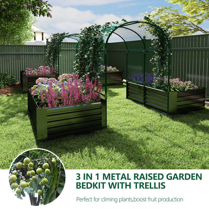 3 in 1 Galvanized Raised Garden Bed with Trellis – Foowin