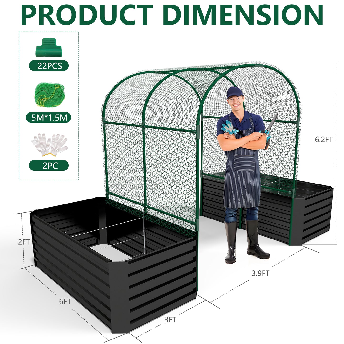 3 in 1 Galvanized Raised Garden Bed with Trellis – Foowin