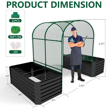 3 in 1 Galvanized Raised Garden Bed with Trellis – Foowin