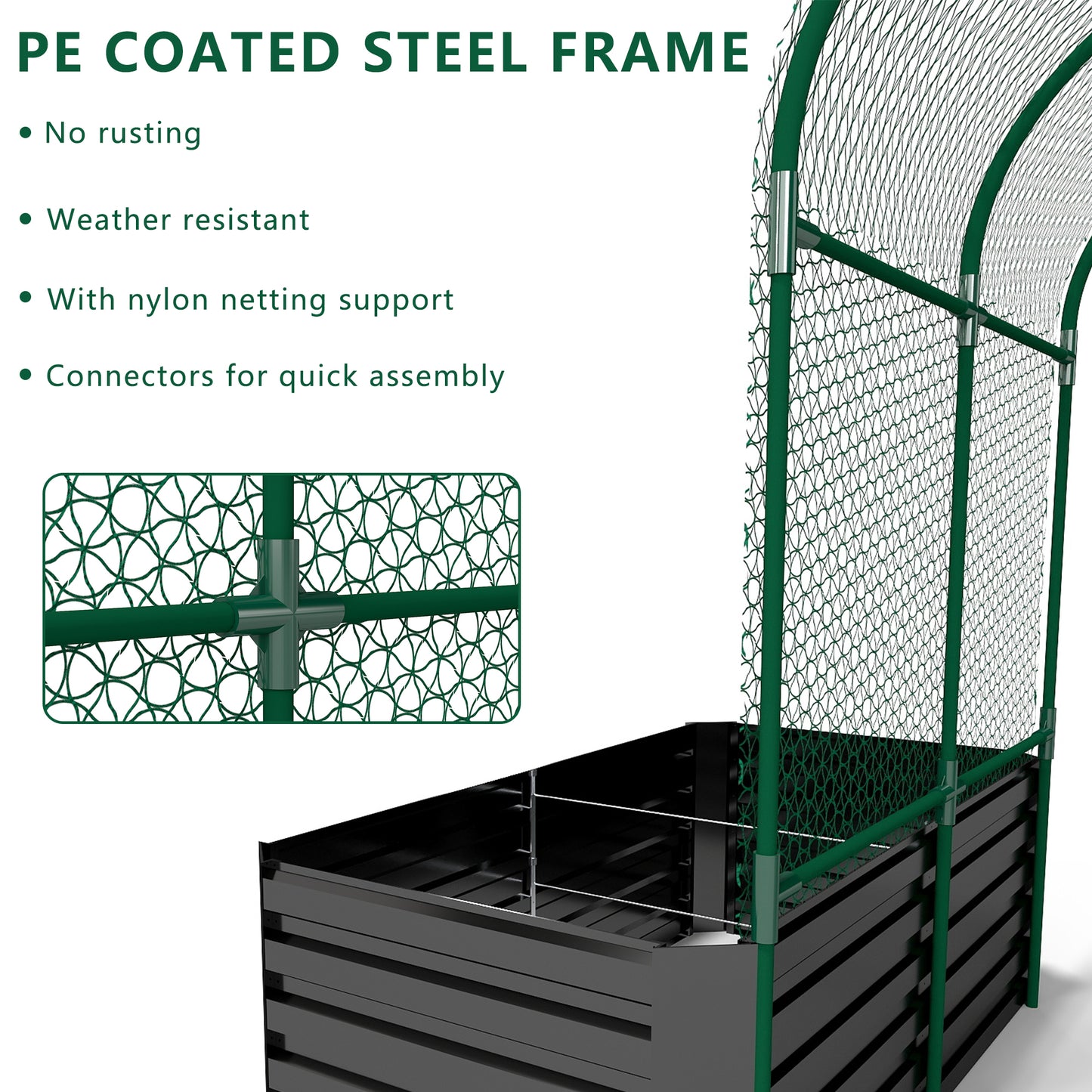3 in 1 Galvanized Raised Garden Bed with Trellis – Foowin