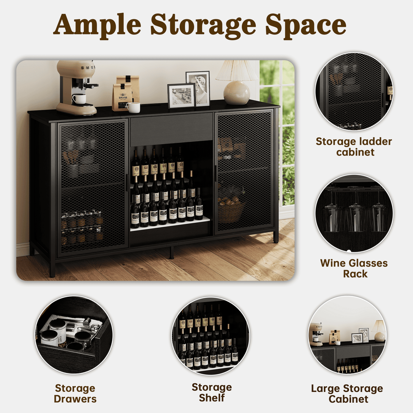 Long Bar Cabinet with Rack