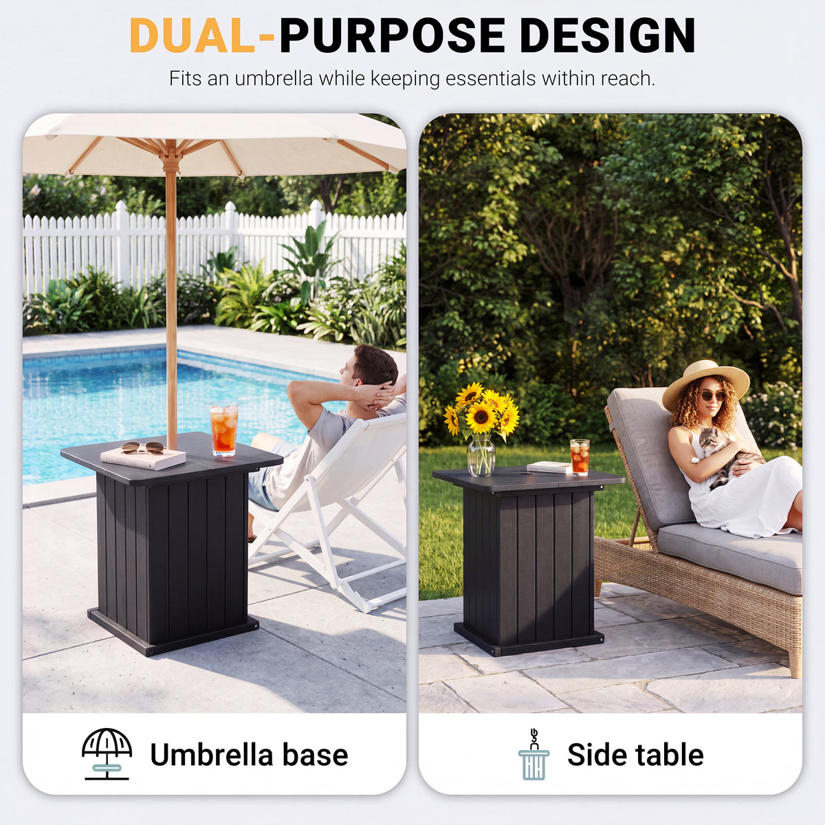 Outdoor Umbrella Side Table with Umbrella Hole