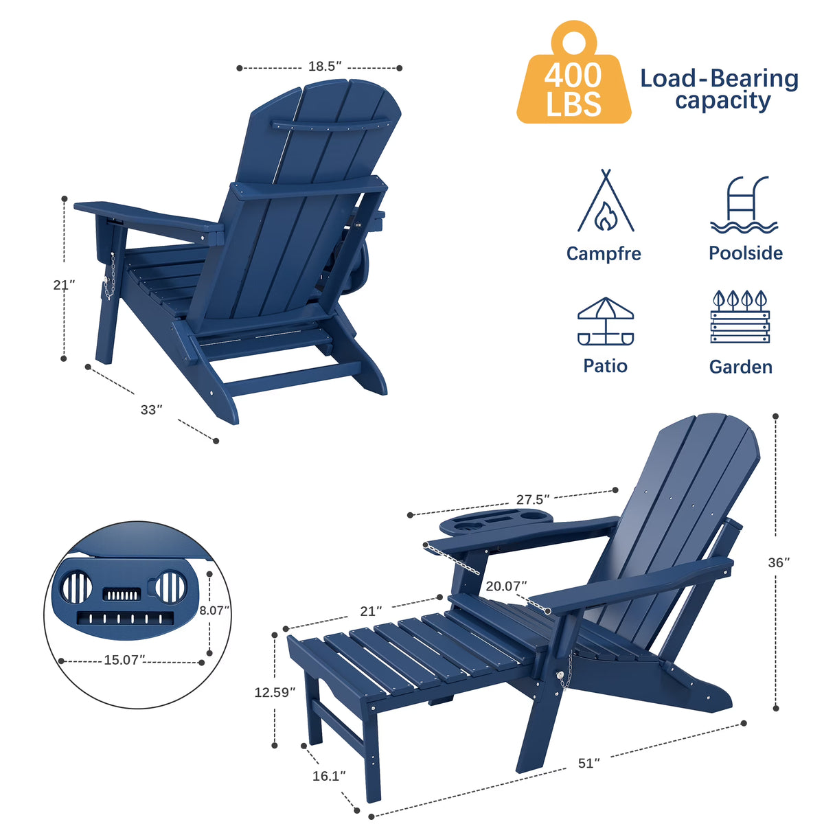 All-Weather Adjustable Adirondack Chair with Ottoman