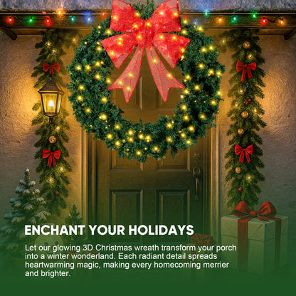 FOOWIN 48" Outdoor Christmas Wreath PVC with LED Lights