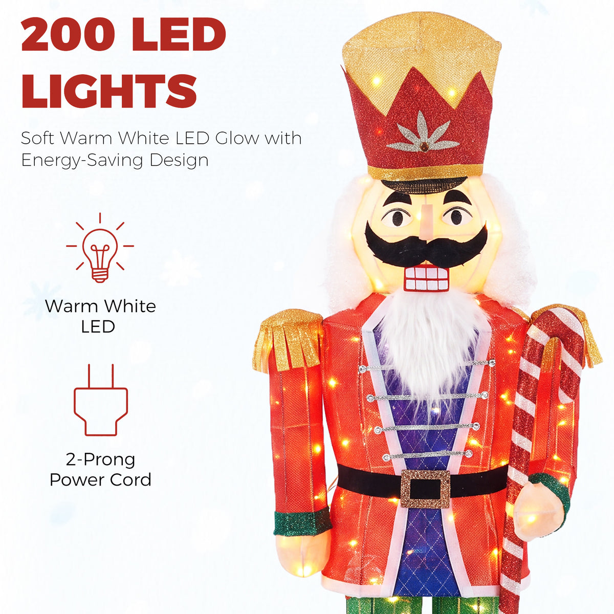 Warm White Glowing Soldier Nutcracker with 100 Lights