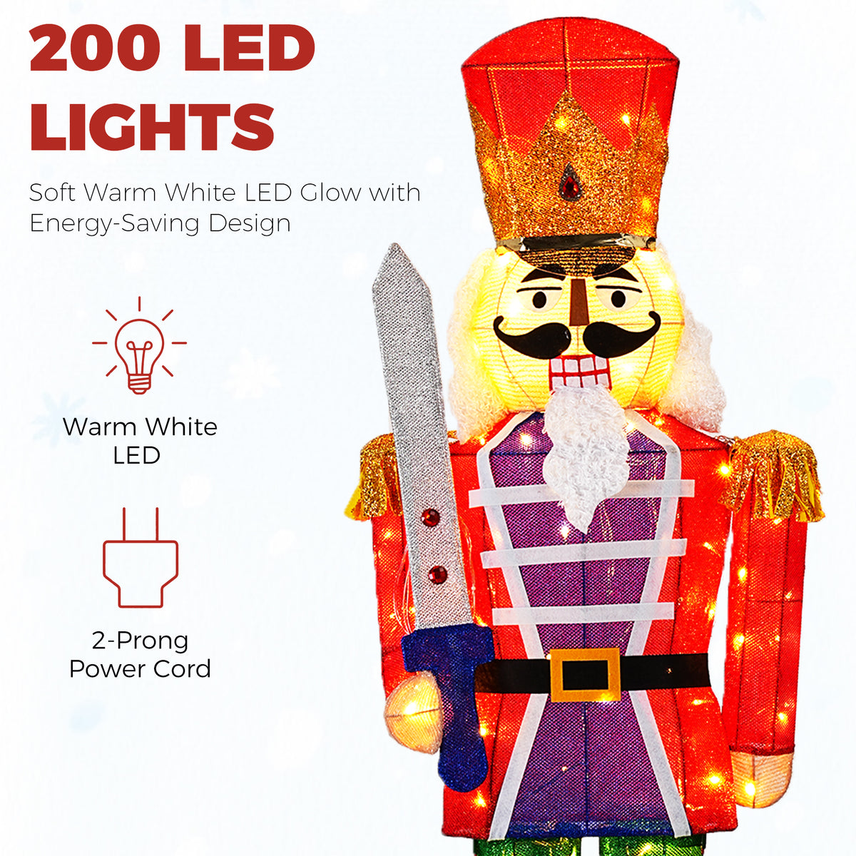 Warm White Glowing Soldier Nutcracker with 100 Lights