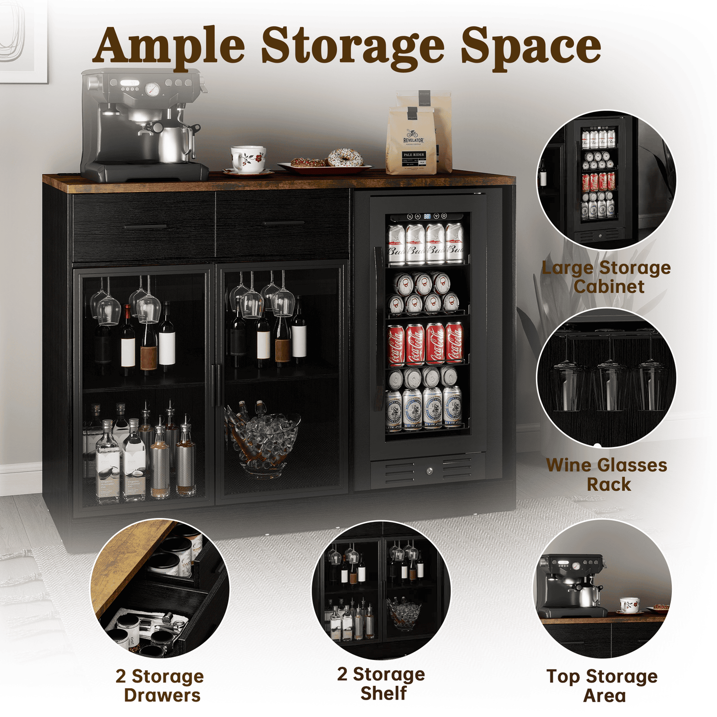 Wine Bar Cabinet with Drawers