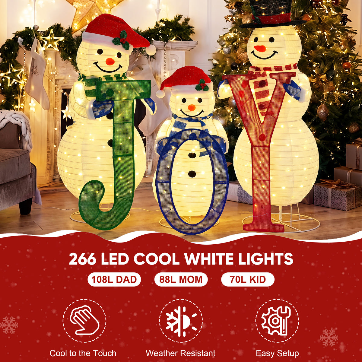 3Pcs 3D Lighted Pop-Up Snowman Family Set
