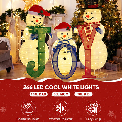 3Pcs 3D Lighted Pop-Up Snowman Family Set