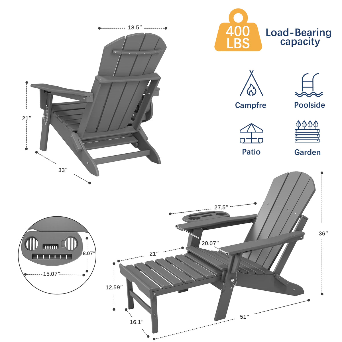 All-Weather Adjustable Adirondack Chair with Ottoman
