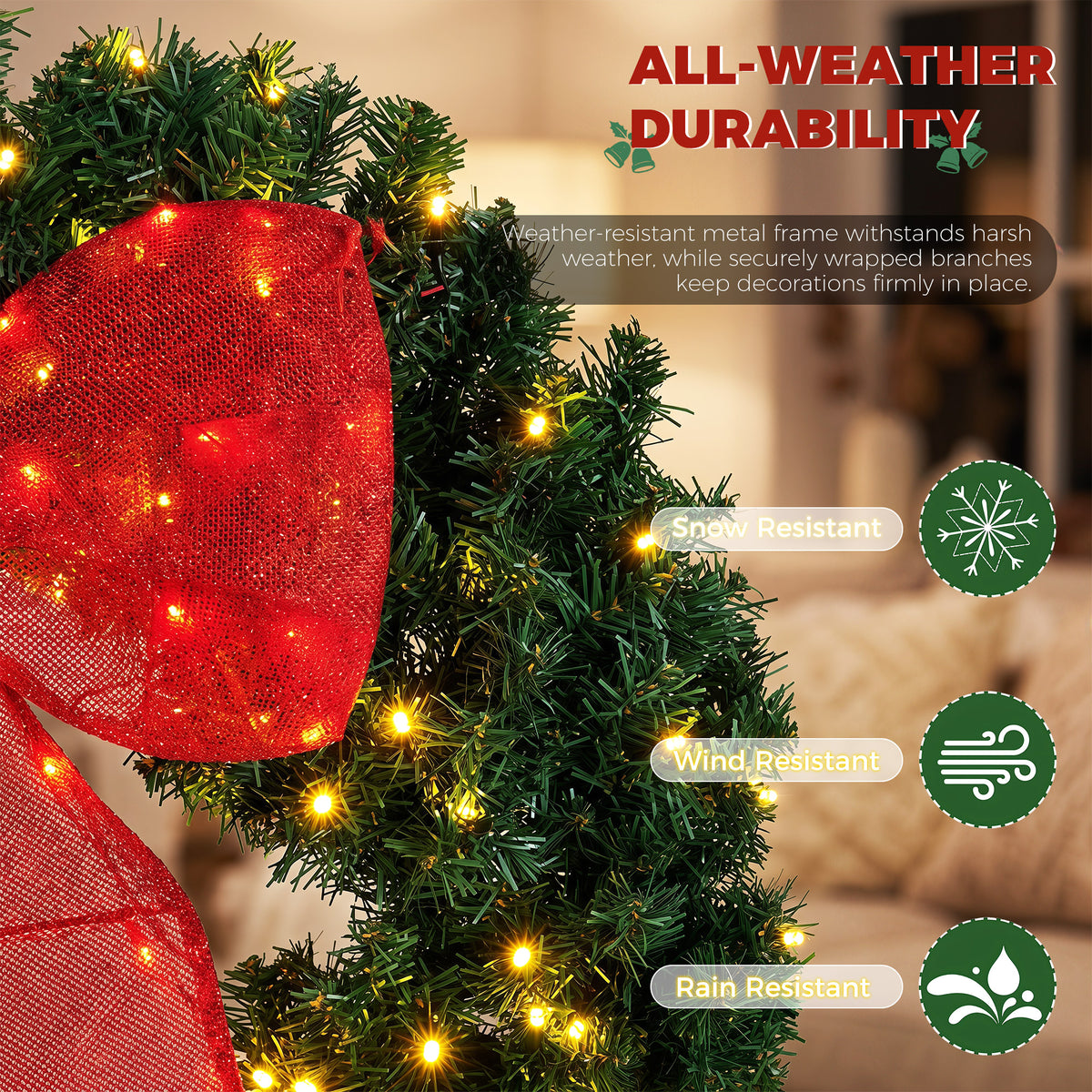 36" Outdoor Christmas Wreath PVC with LED Lights