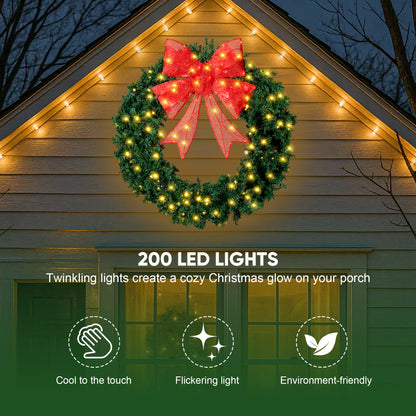 FOOWIN 48" Outdoor Christmas Wreath PVC with LED Lights