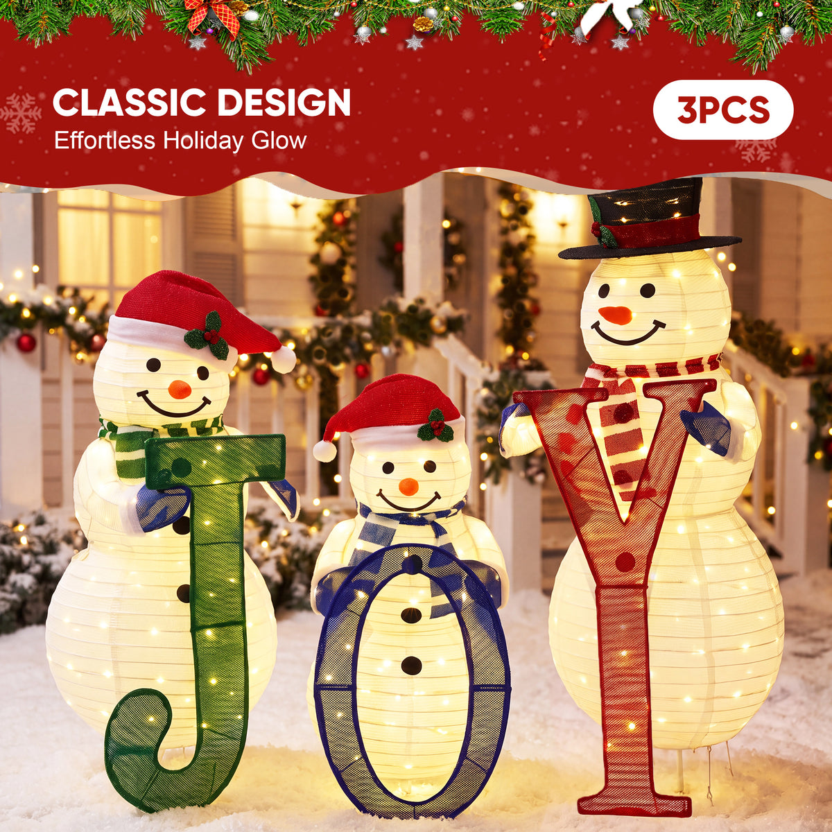 3Pcs 3D Lighted Pop-Up Snowman Family Set