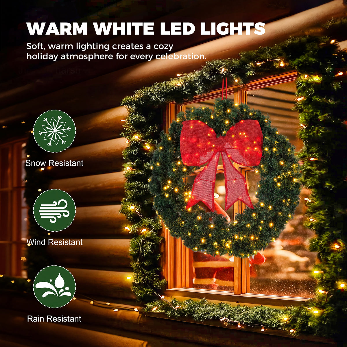 36" Outdoor Christmas Wreath PVC with LED Lights
