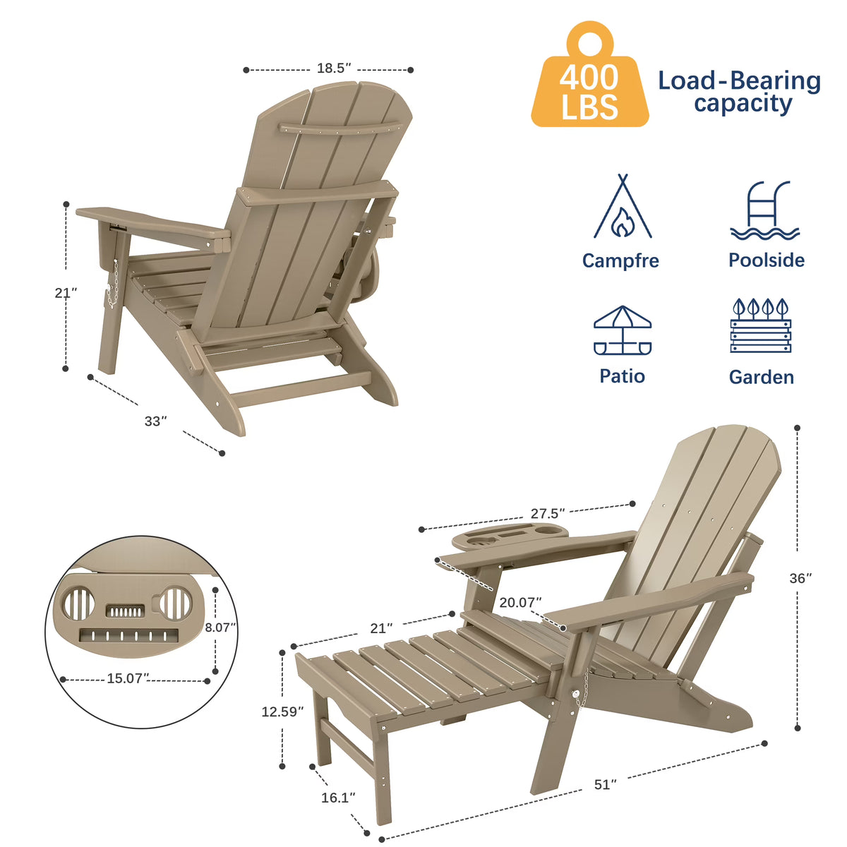 All-Weather Adjustable Adirondack Chair with Ottoman