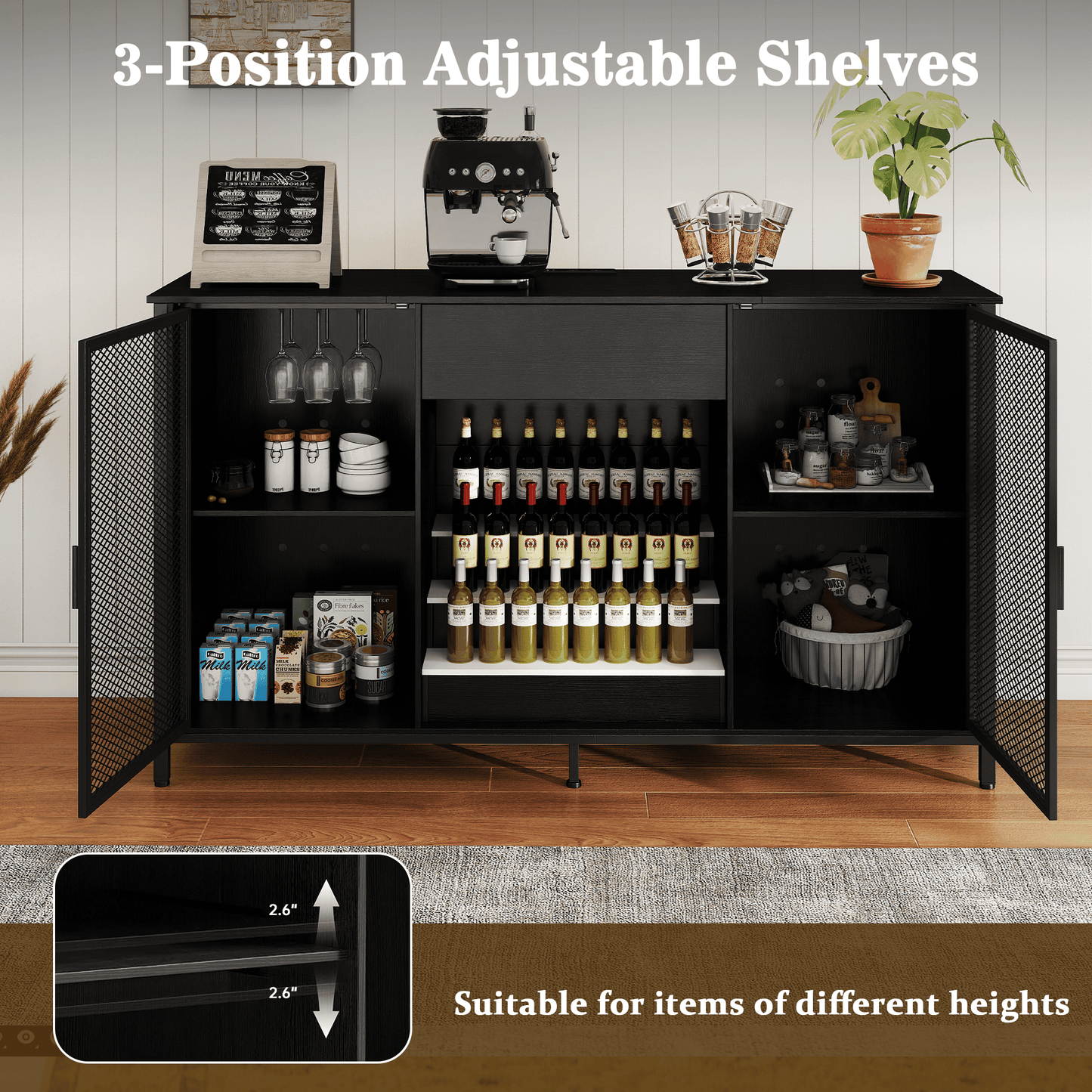 Long Bar Cabinet with Rack