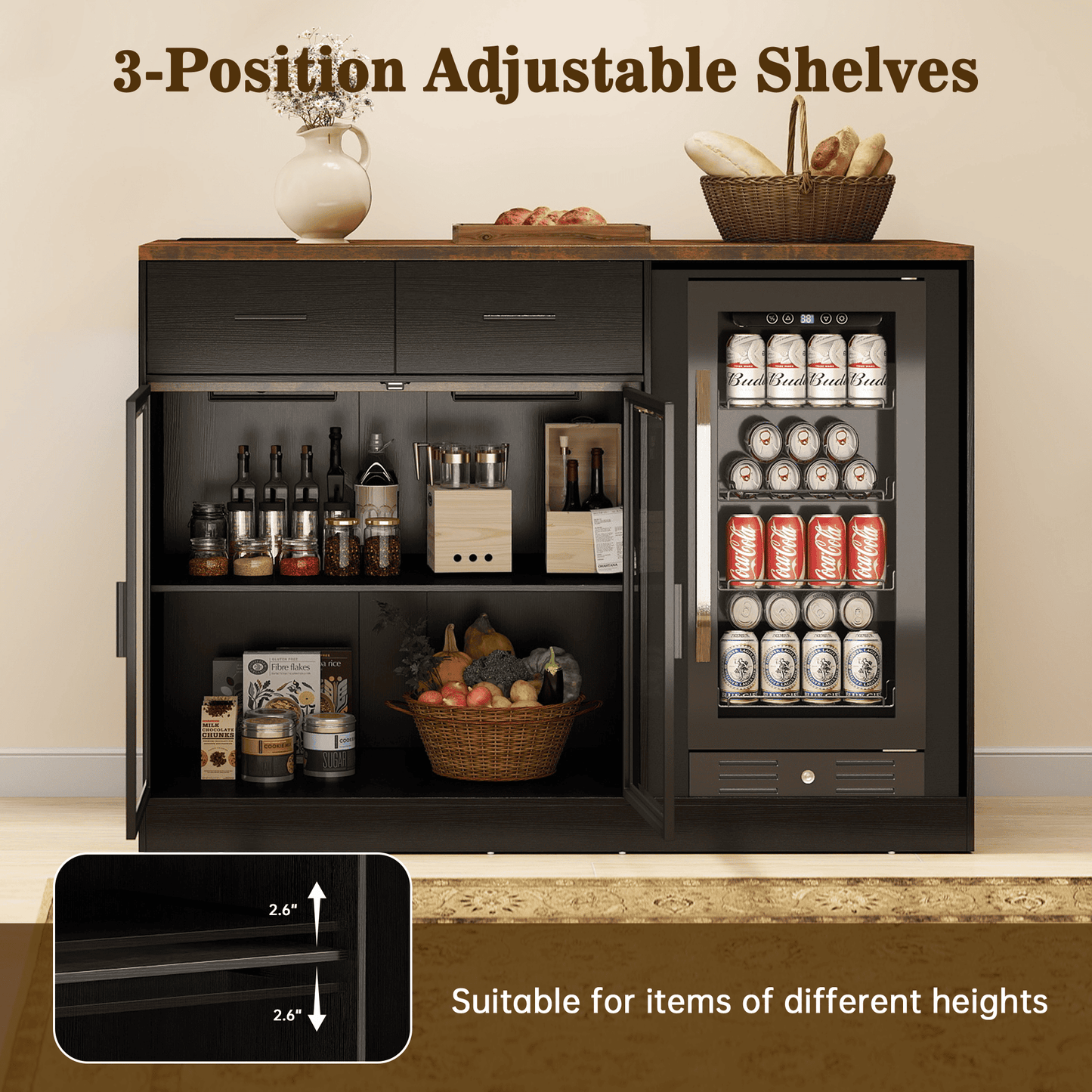 Wine Bar Cabinet with Drawers