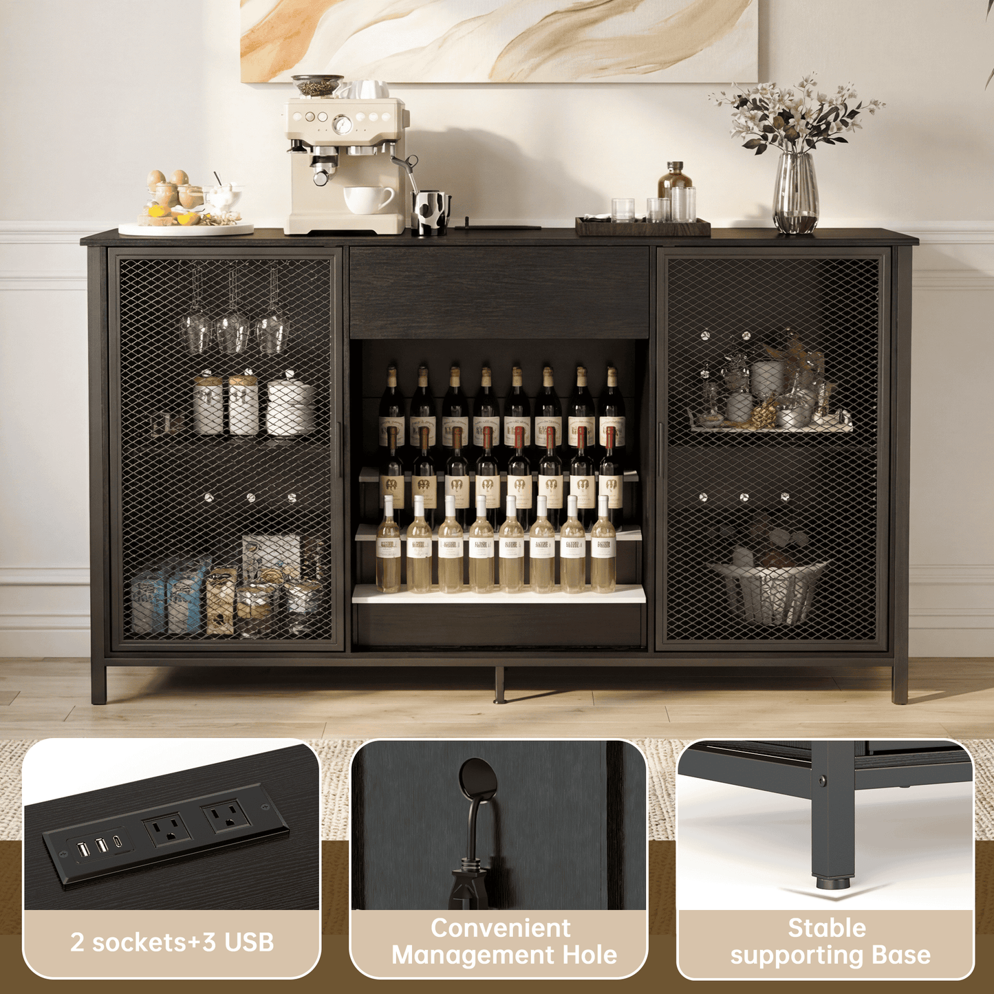 Long Bar Cabinet with Rack