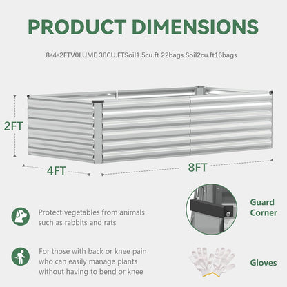 Galvanized Raised Garden Bed 8x4x2ft