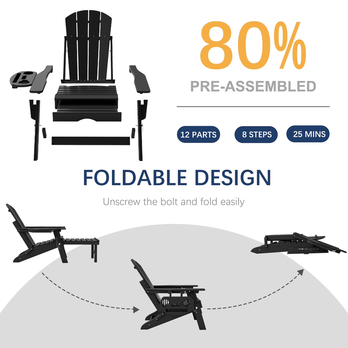 All-Weather Adjustable Adirondack Chair with Ottoman