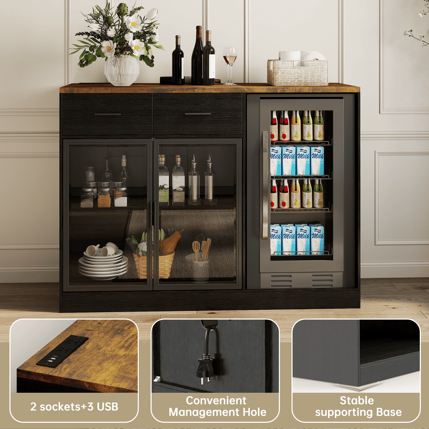 Wine Bar Cabinet with Drawers