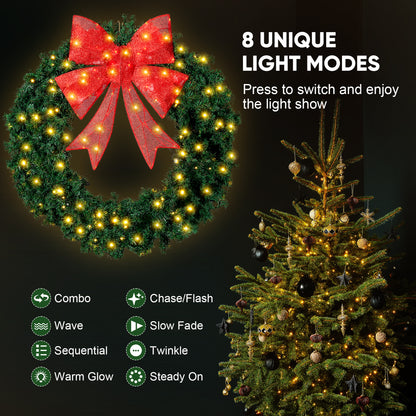 FOOWIN 48" Outdoor Christmas Wreath PVC with LED Lights