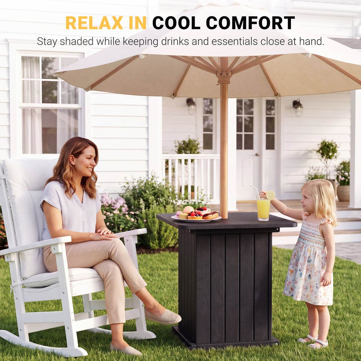 Outdoor Umbrella Side Table with Umbrella Hole