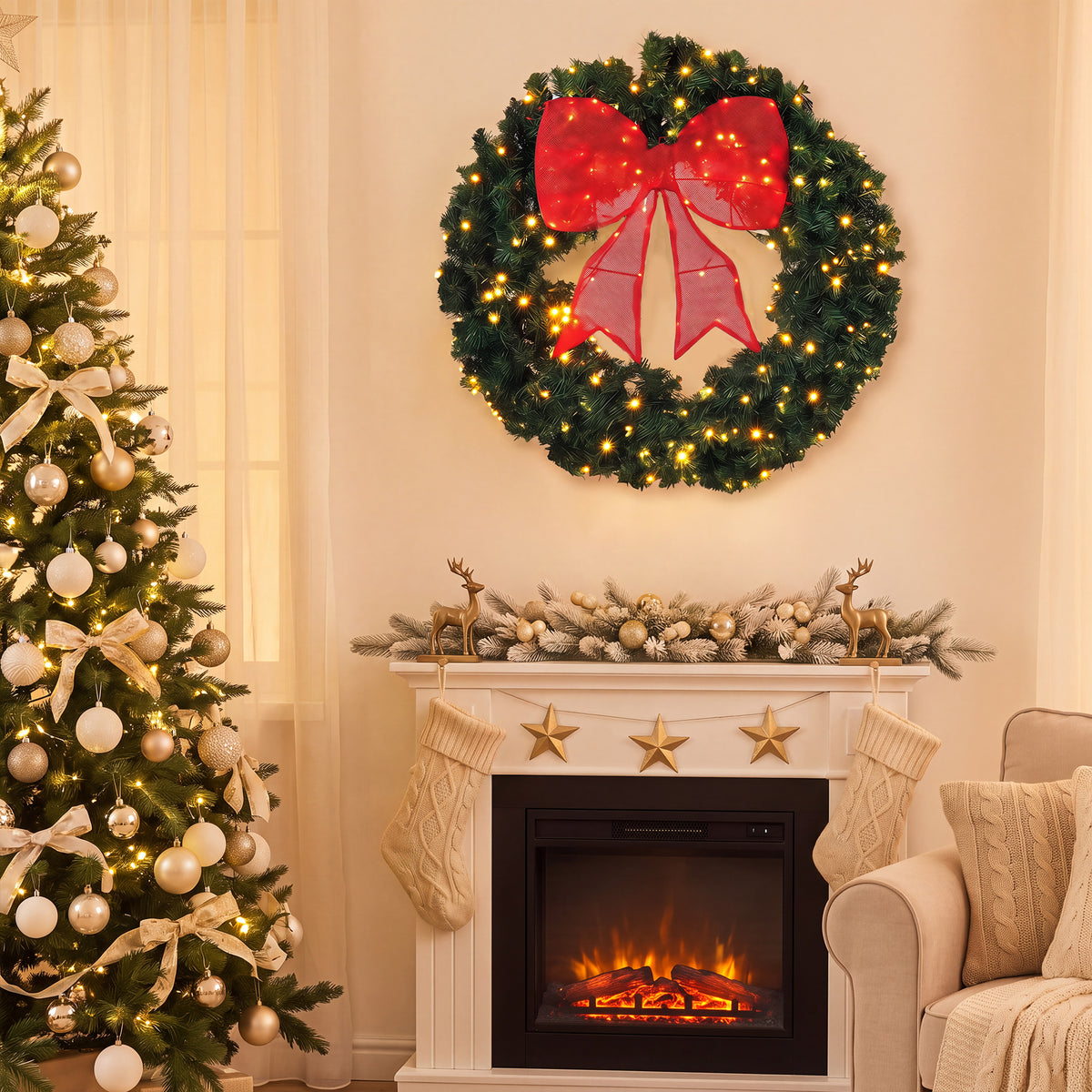 36" Outdoor Christmas Wreath PVC with LED Lights