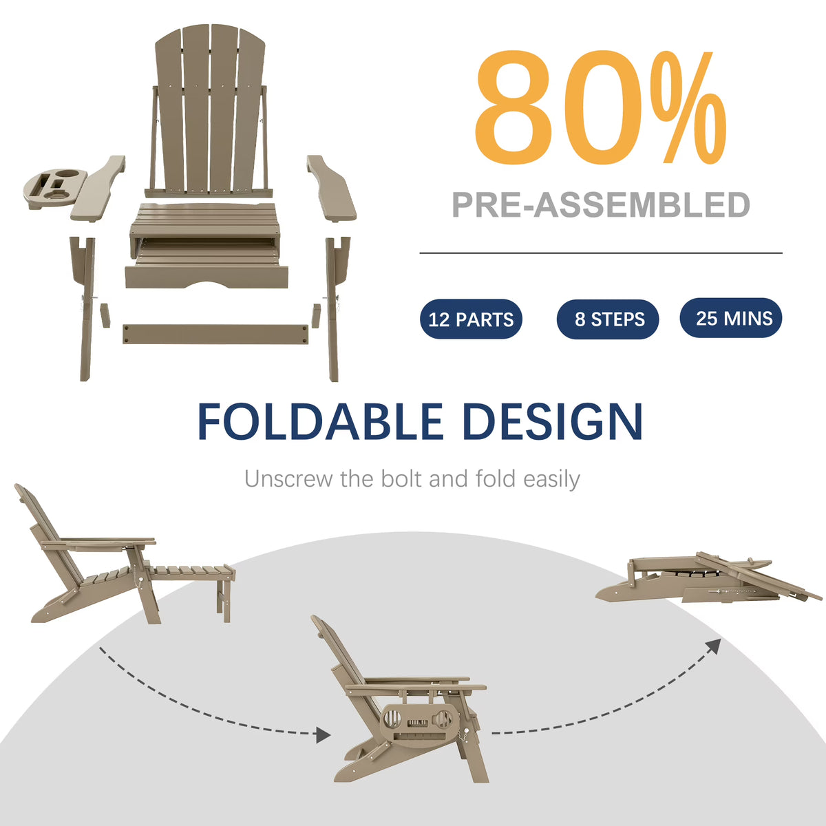 All-Weather Adjustable Adirondack Chair with Ottoman