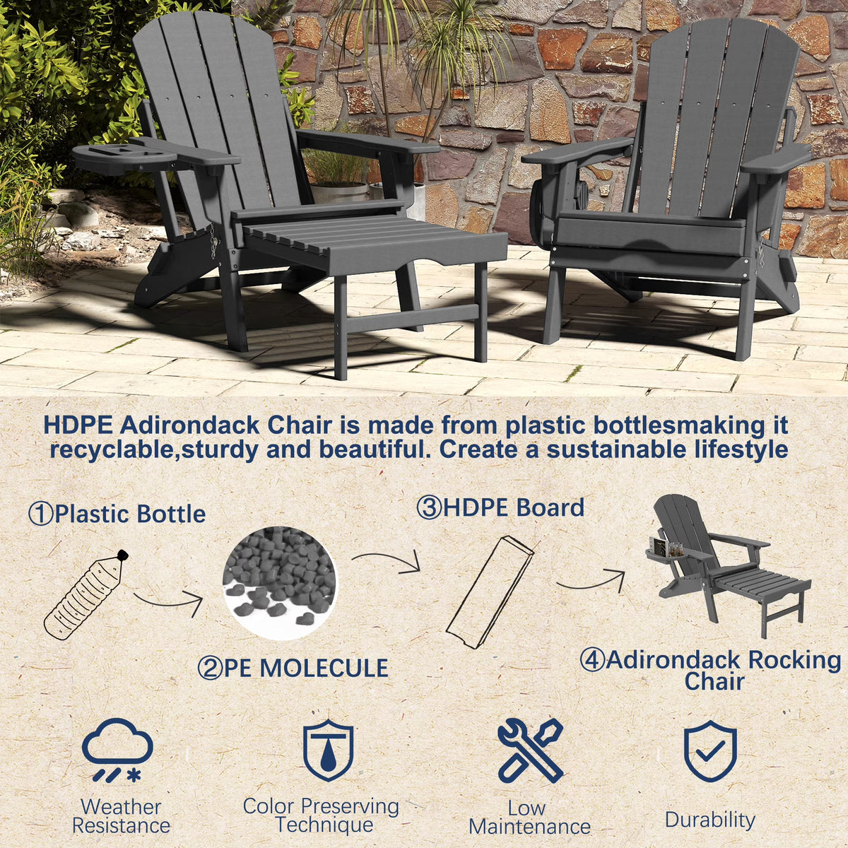 All-Weather Adjustable Adirondack Chair with Ottoman