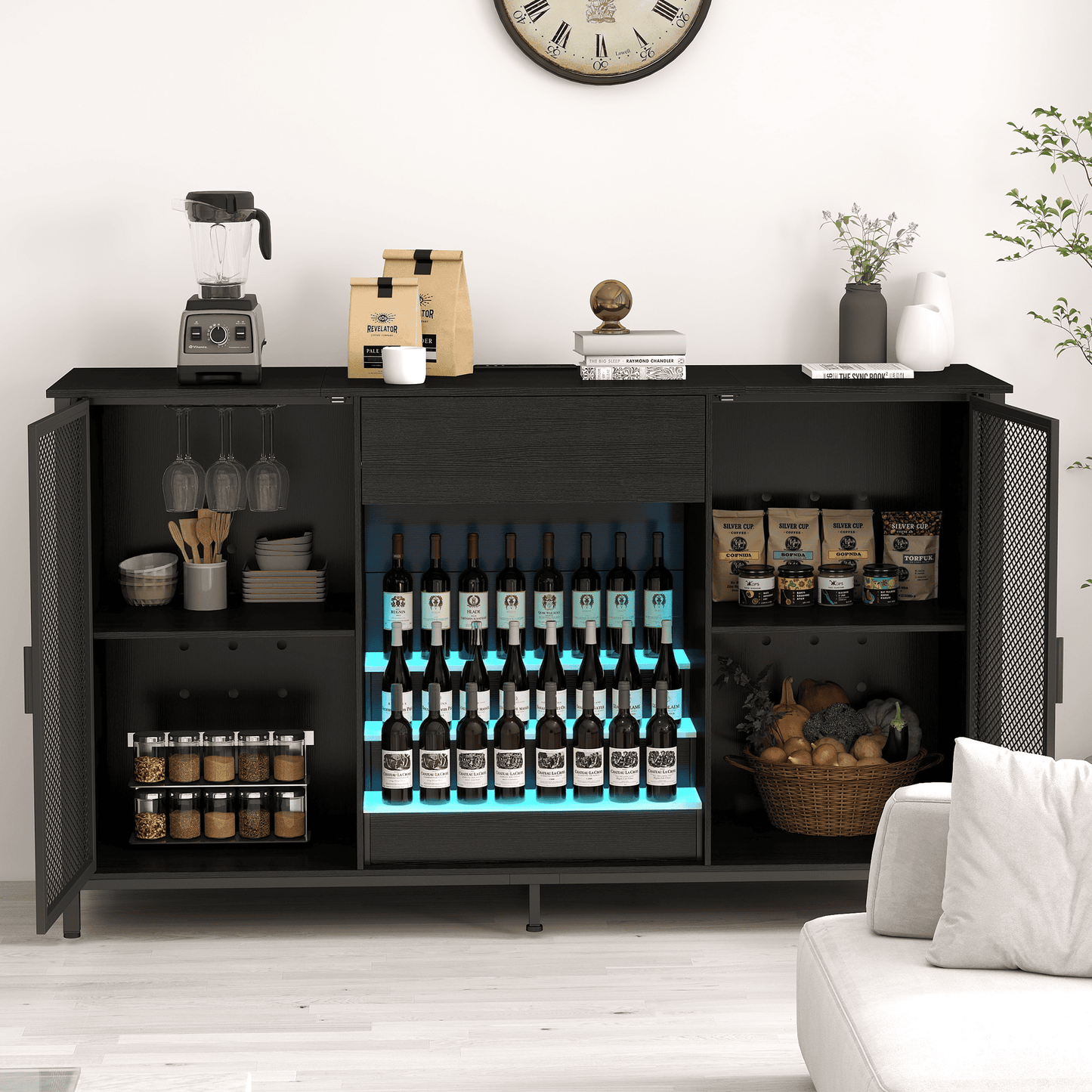 Long Bar Cabinet with Rack