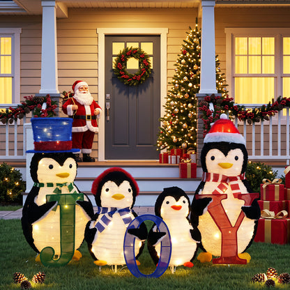 4-Piece Outdoor Lighted Christmas Penguin Family