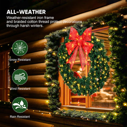FOOWIN 48" Outdoor Christmas Wreath PVC with LED Lights