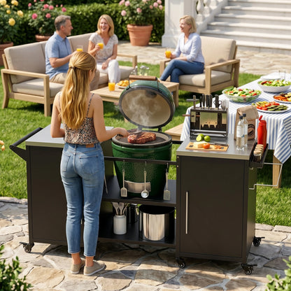 Outdoor Grill Table with Storage Cabinet