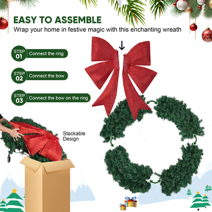 FOOWIN 48" Outdoor Christmas Wreath PVC with LED Lights
