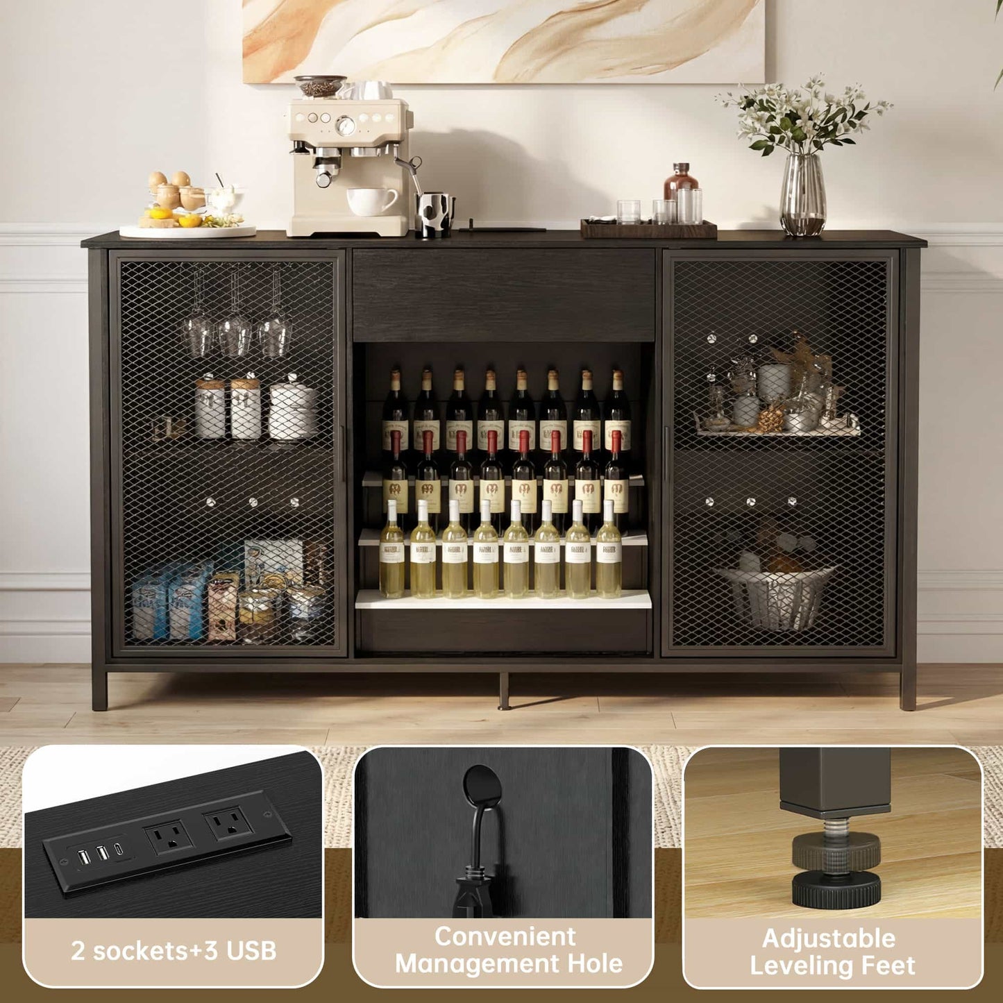 Long Bar Cabinet with Rack