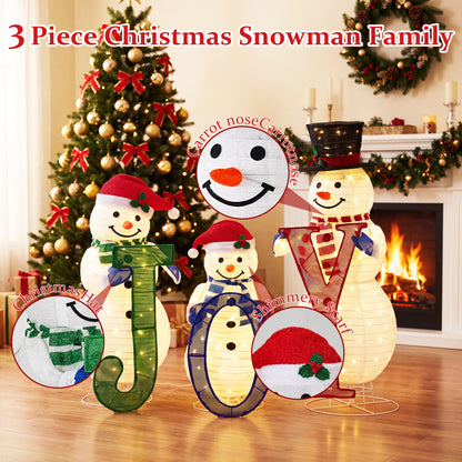 3Pcs 3D Lighted Pop-Up Snowman Family Set