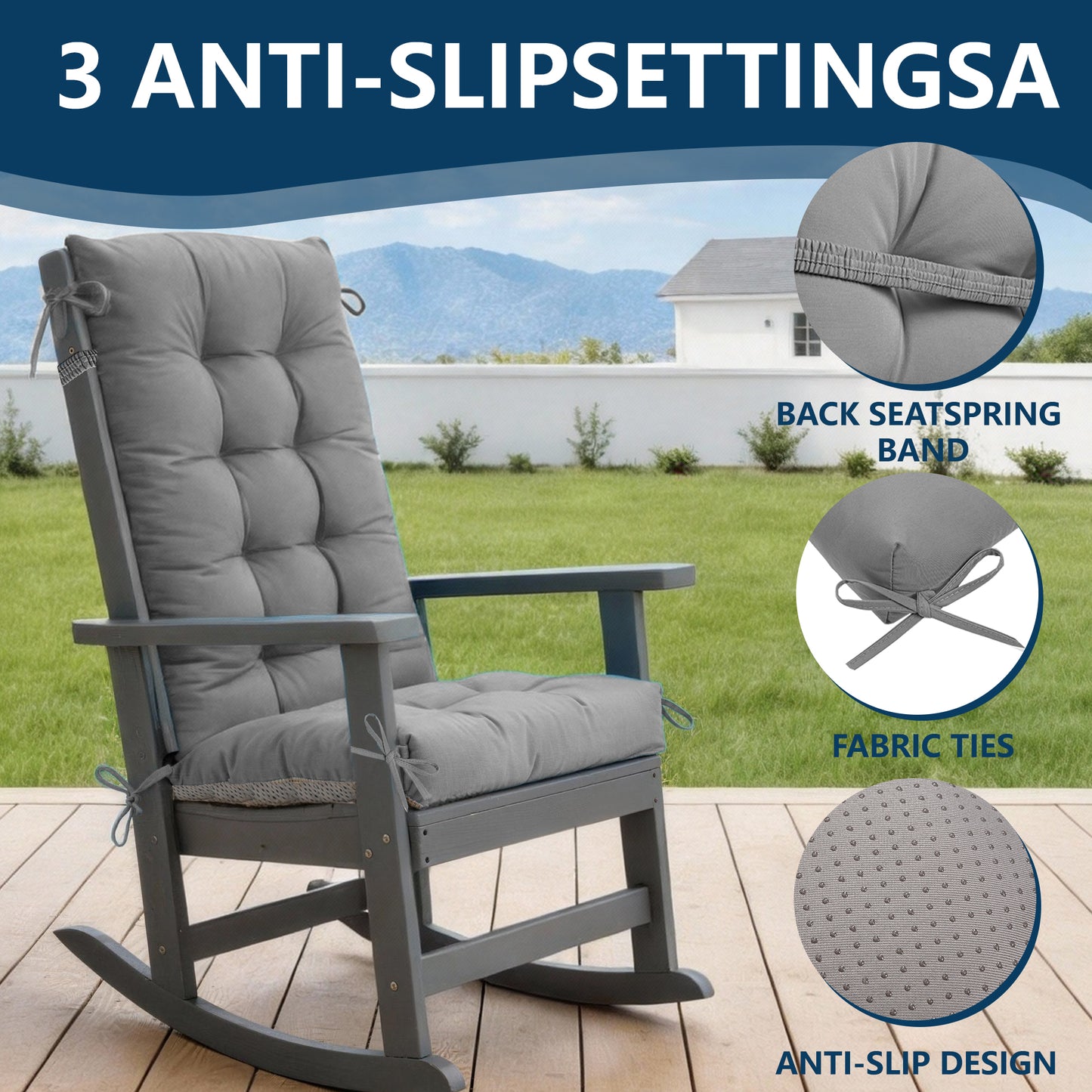 Waterproof Adirondack Chair Cushions with Ties & Non-Slip Bottom