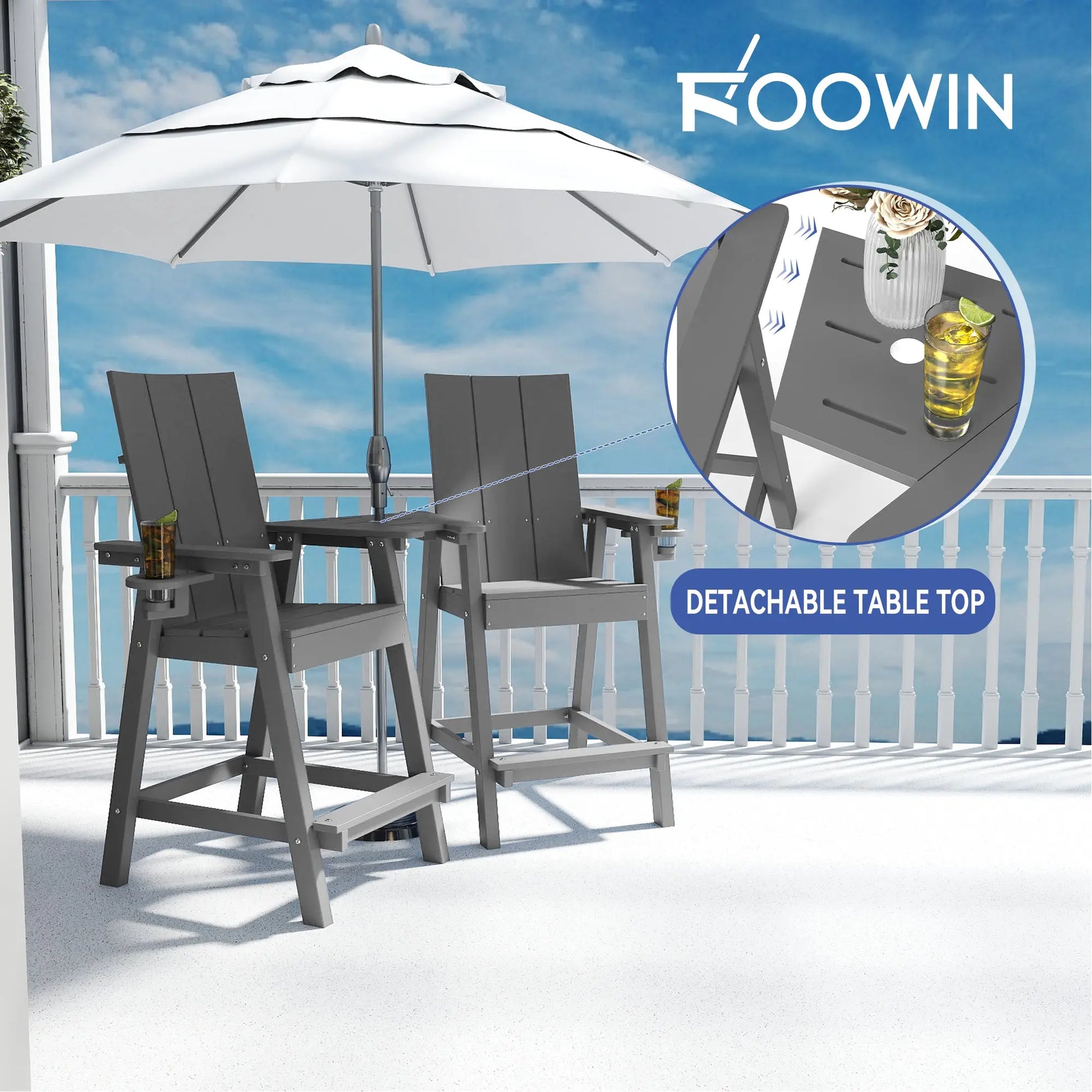 All-Weather Tall Adirondack Counter Chair – Premium Black Adirondack Chairs for Outdoor Comfort Foowin