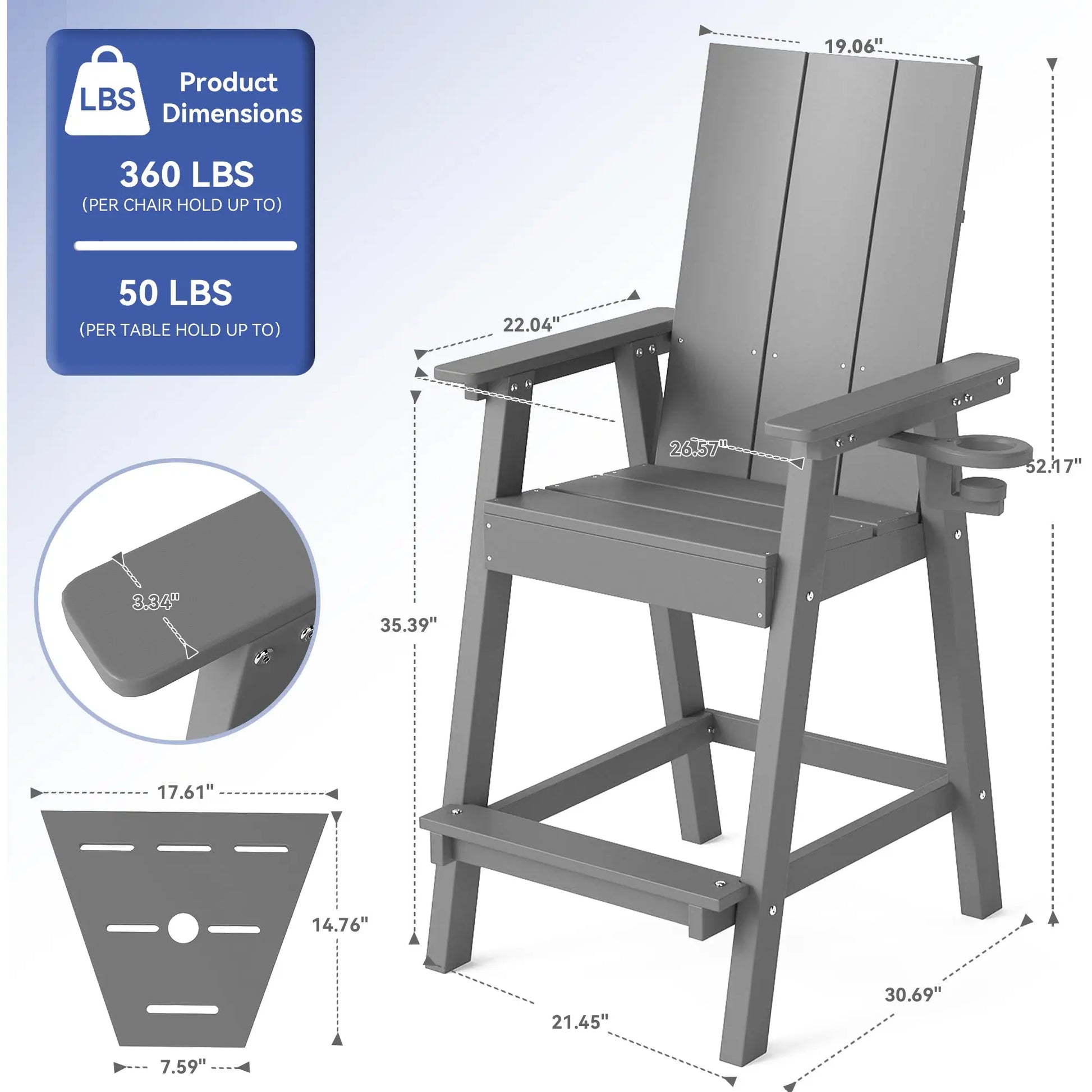 All-Weather Tall Adirondack Counter Chair – Premium Black Adirondack Chairs for Outdoor Comfort Foowin