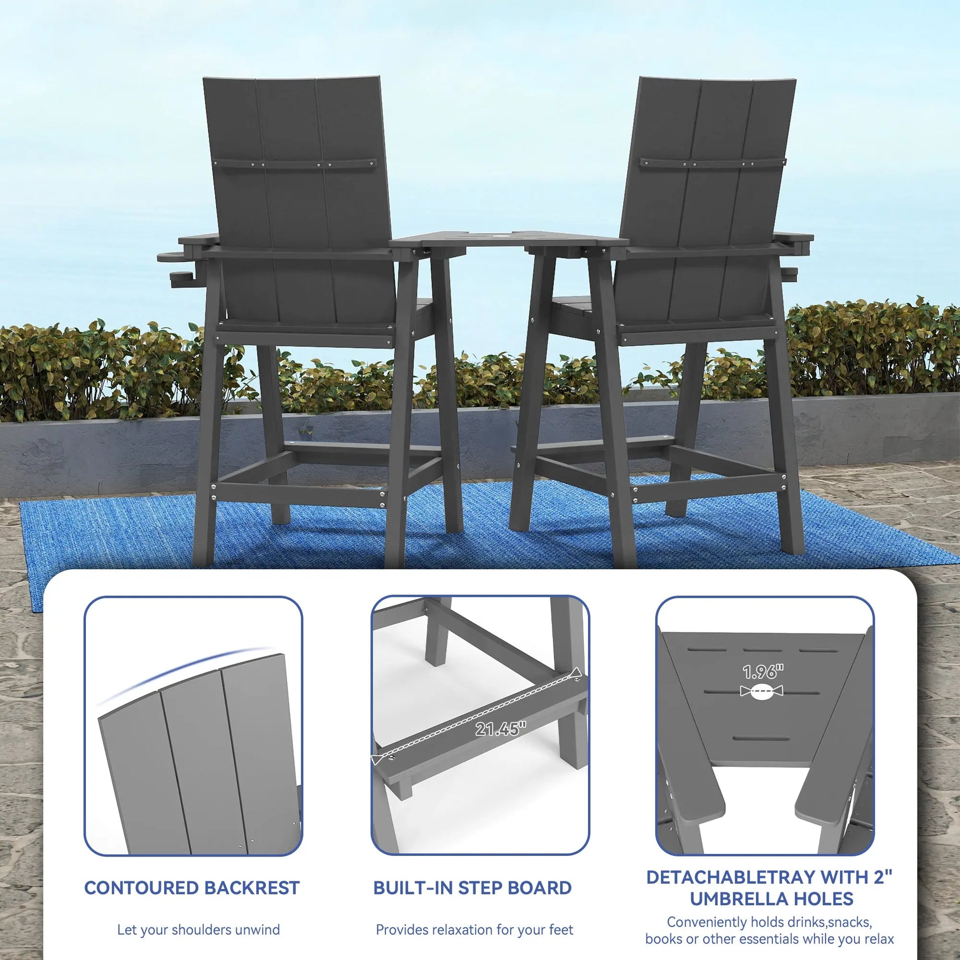 All-Weather Tall Adirondack Counter Chair – Premium Black Adirondack Chairs for Outdoor Comfort Foowin