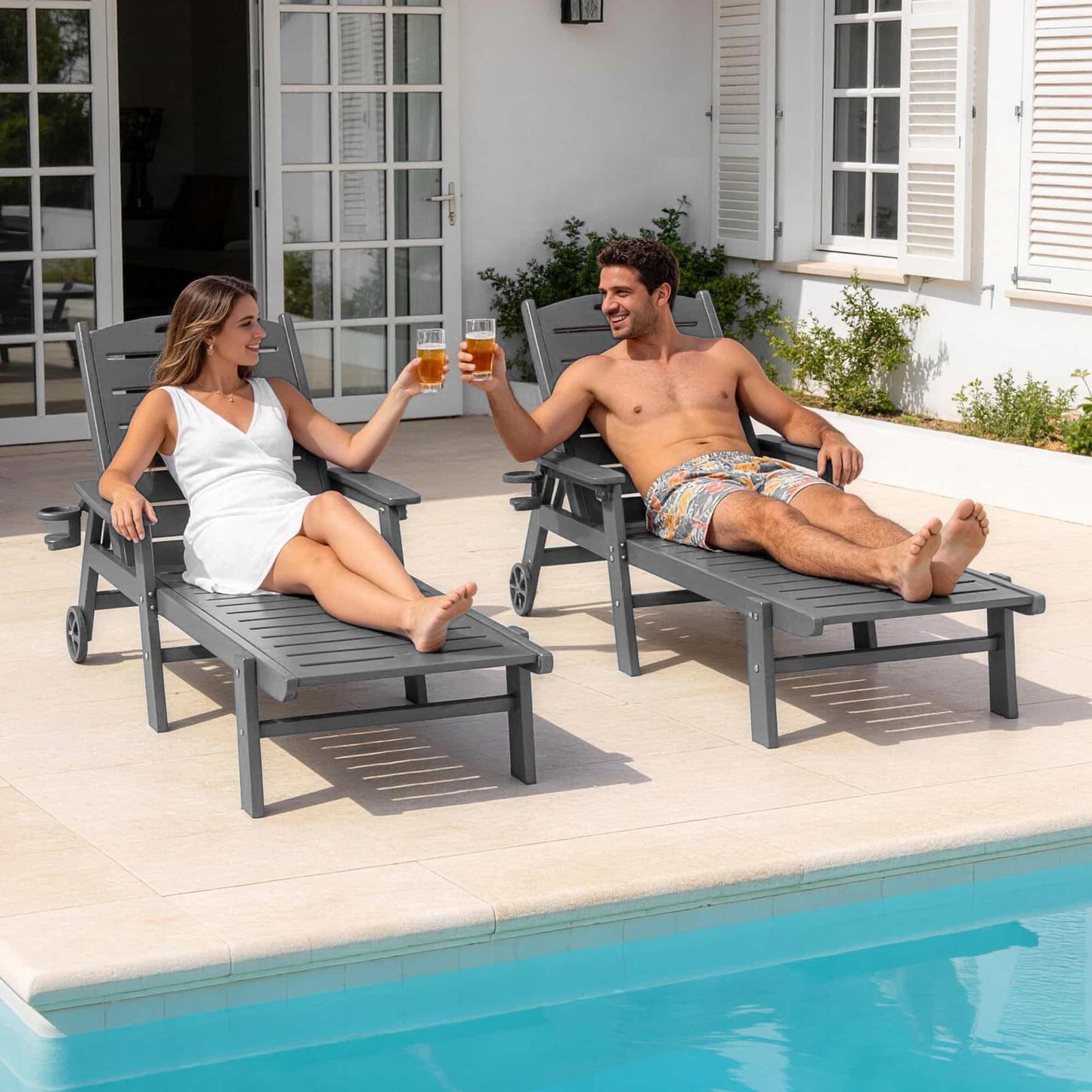Chaise Lounge Chair Set with Wheels – Foowin