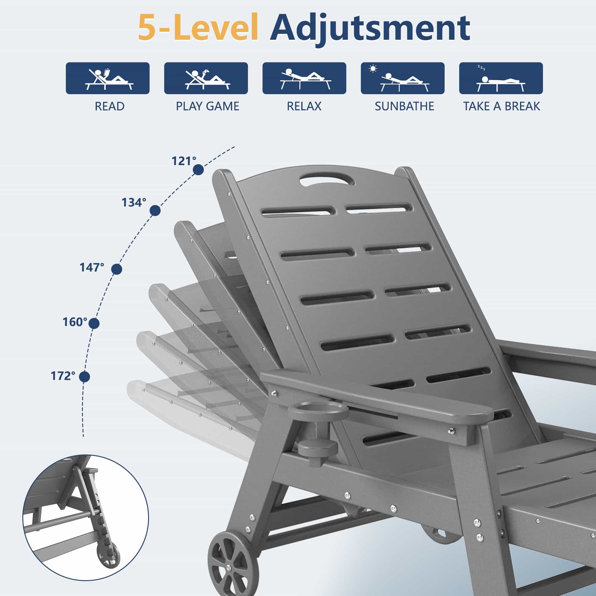 Chaise Lounge Chair Set with Wheels – Foowin