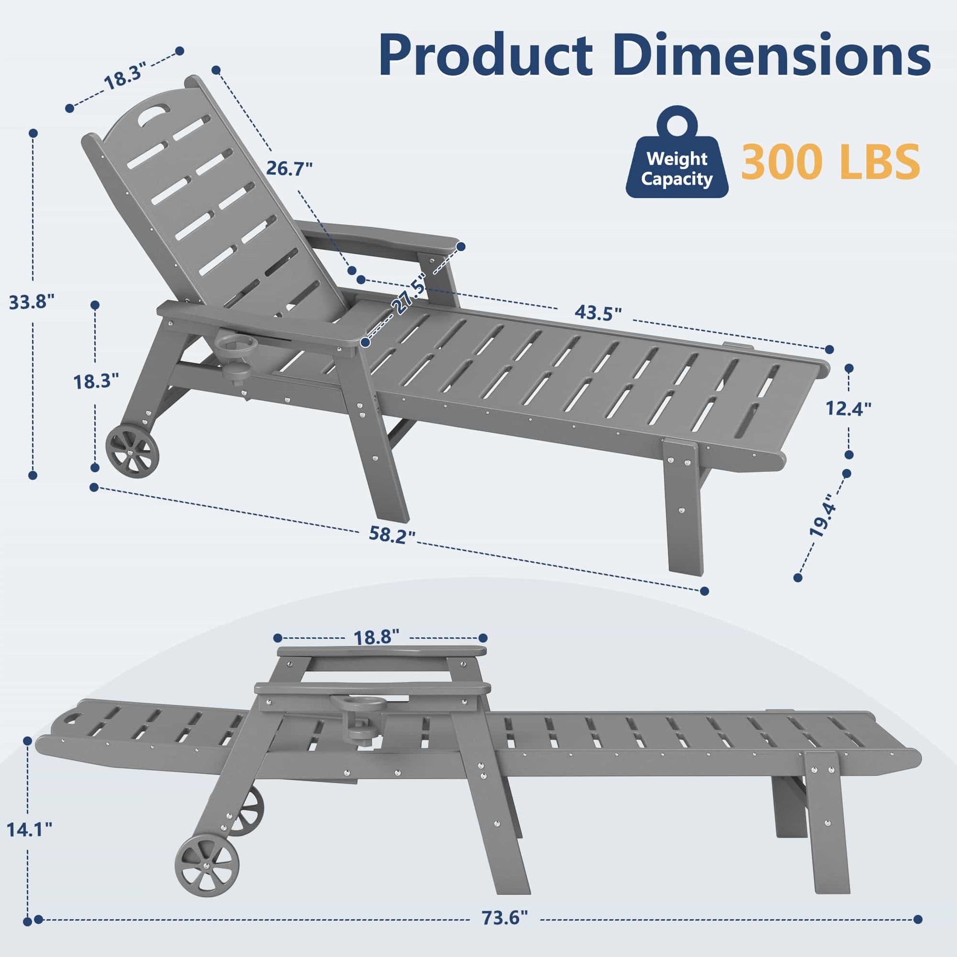 Chaise Lounge Chair Set with Wheels – Foowin