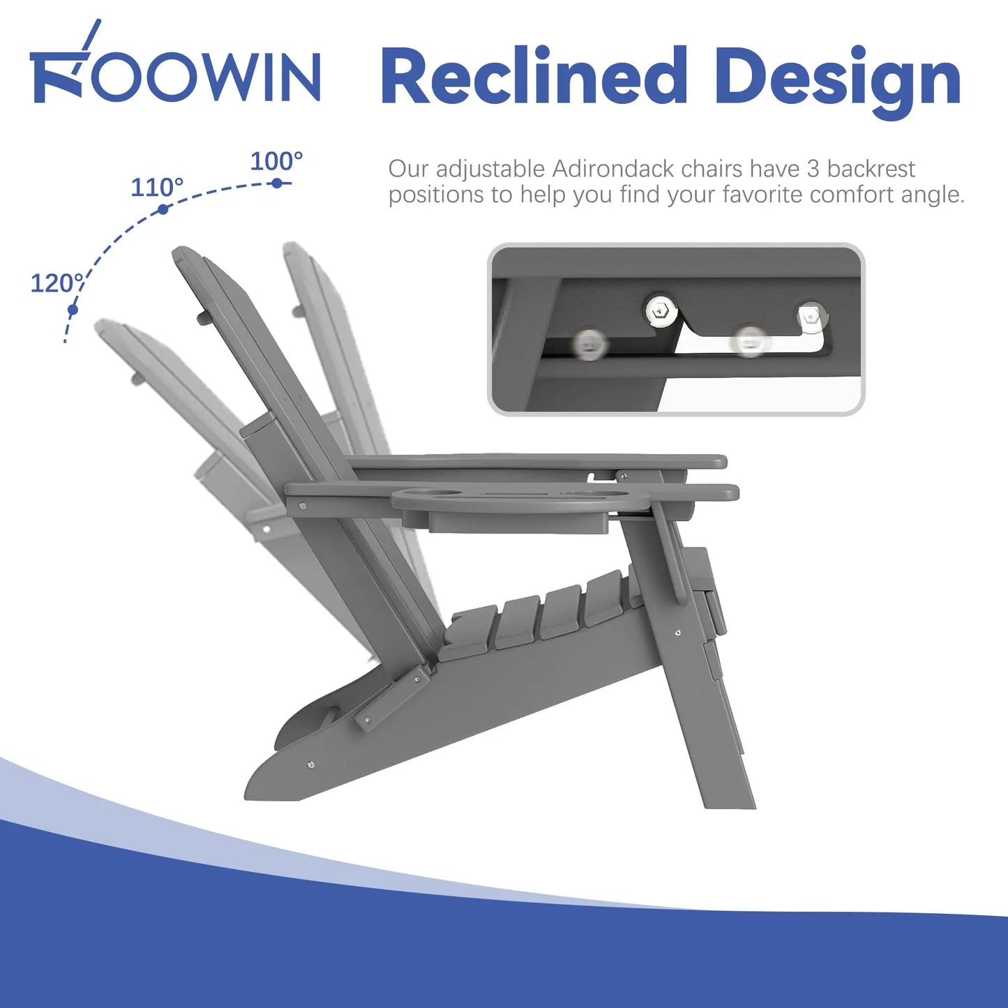 Classic Adirondack Chair with Adjustable Backrest Foowin