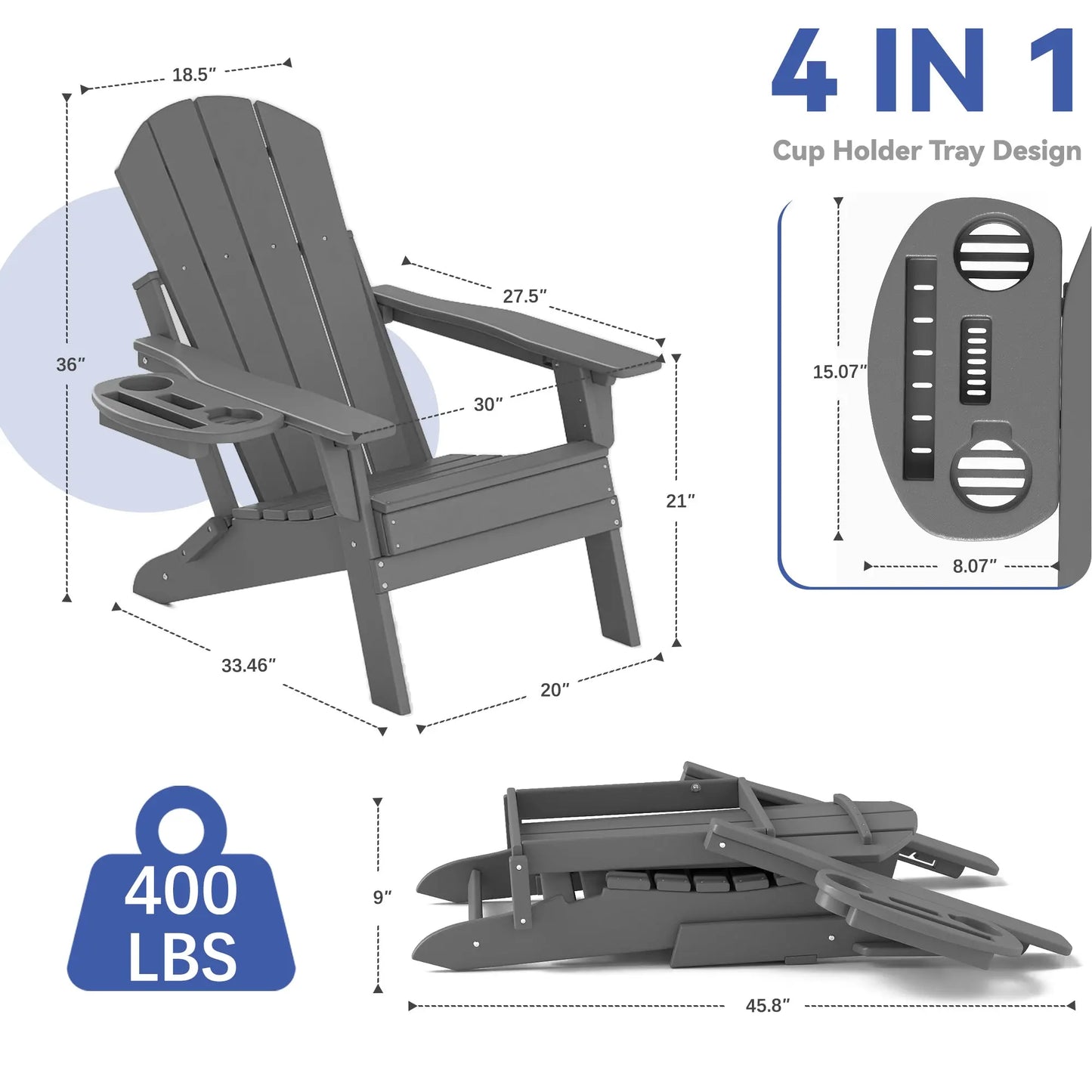 Classic Adirondack Chair with Adjustable Backrest Foowin