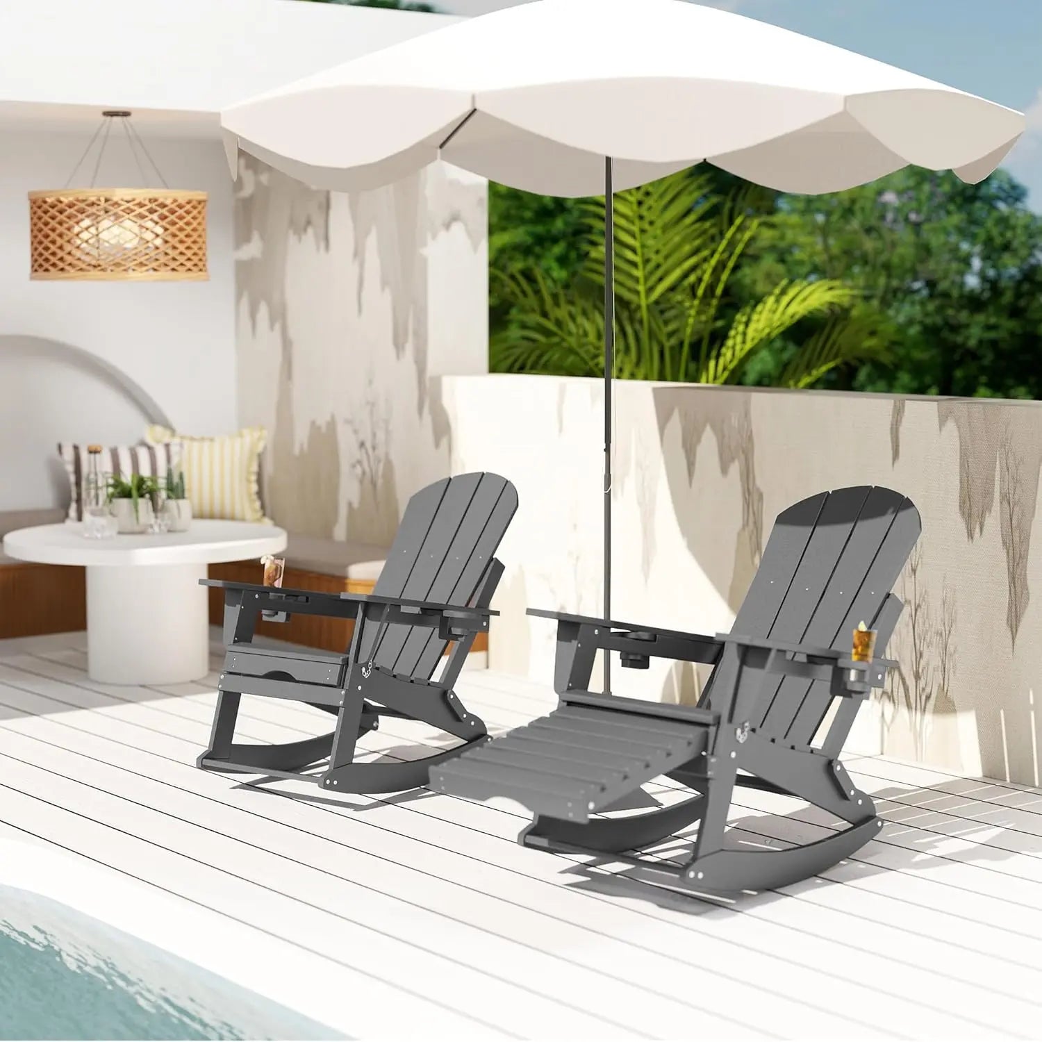 Classic Adirondack Rocking Chair with Ottoman Foowin